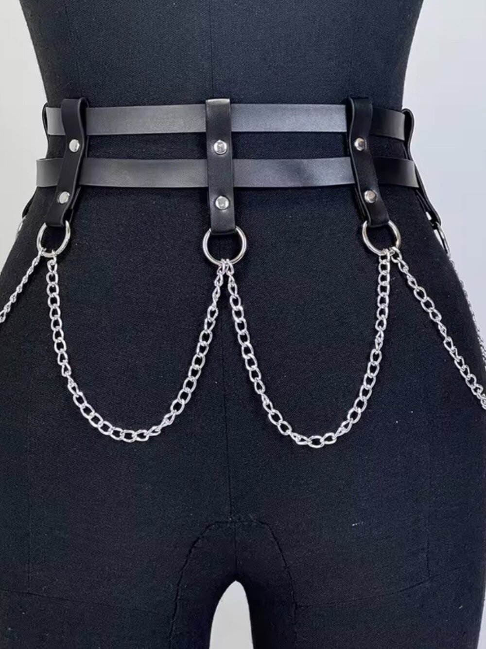 Women PU Leather Belt With Chain Gothic Adjustable Harness